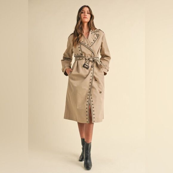 926. DOUBLE BREASTED EMBROIDERED TRENCHCOAT - Picture 1 of 13